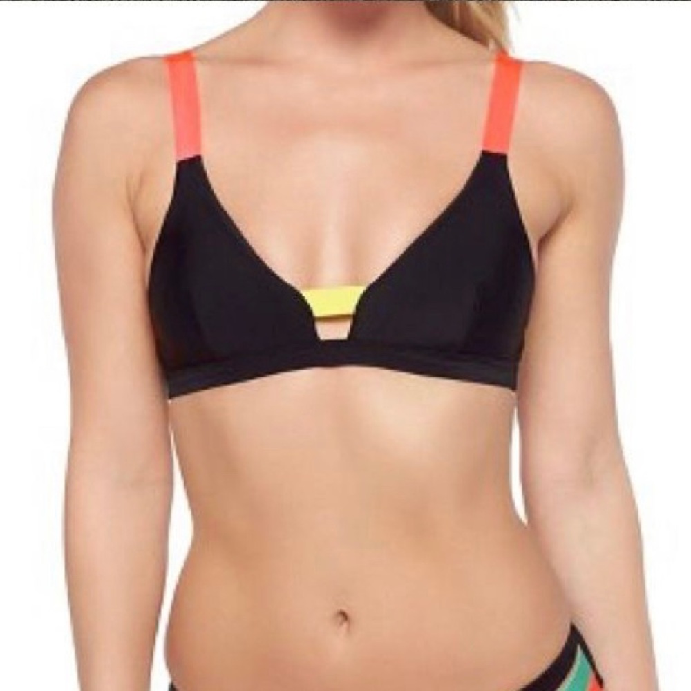 Black Bikini Top - Neon Tri-color Size Small